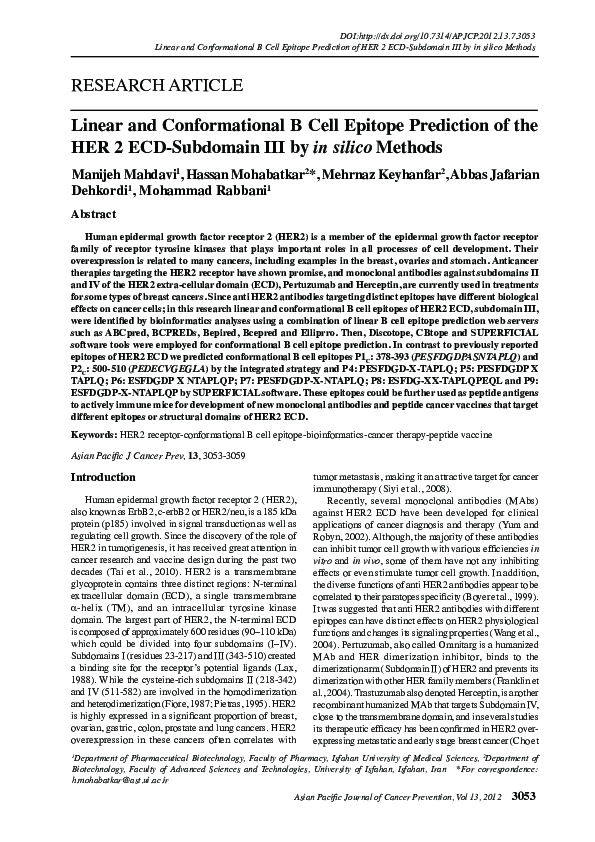 (PDF) Linear and conformational B cell epitope prediction of the HER 2 ...