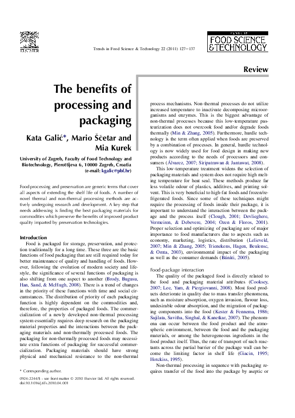 (PDF) The benefits of processing and packaging