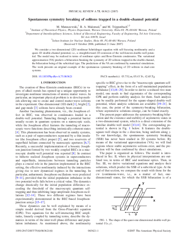 (PDF) Spontaneous symmetry breaking of solitons trapped in a double ...