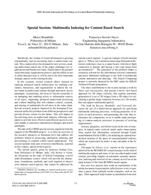 (PDF) Special session: Multimedia indexing for content based search