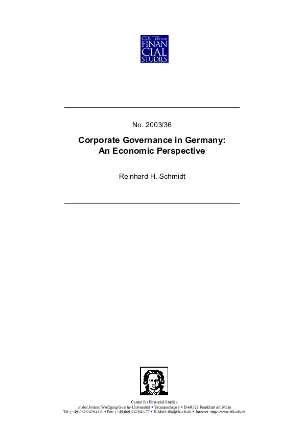 (PDF) Corporate Governance in Germany: An Economic Perspective