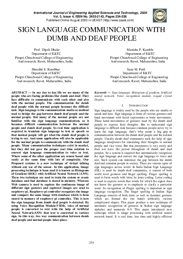 (PDF) Sign Language Communication with Dumb and Deaf People Dipali