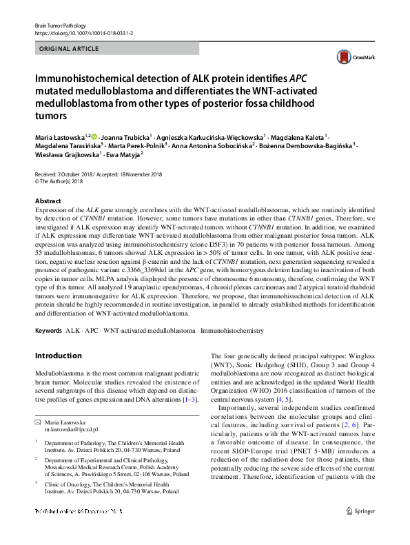 (PDF) Immunohistochemical detection of ALK protein identifies APC ...