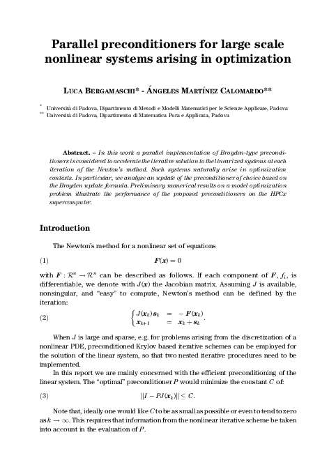 (PDF) Parallel preconditioners for large scale nonlinear systems ...