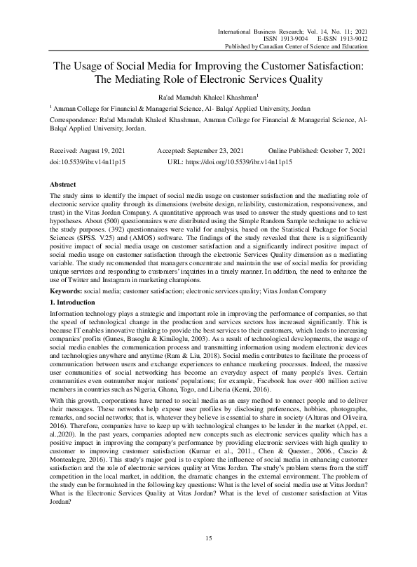 (PDF) The Usage of Social Media for Improving the Customer Satisfaction ...