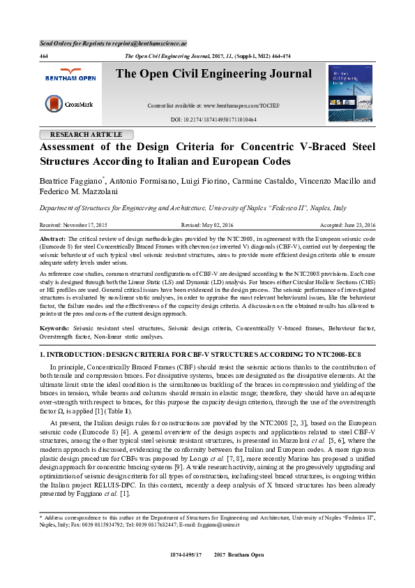 (PDF) Assessment of the Design Criteria for Concentric V-Braced Steel ...