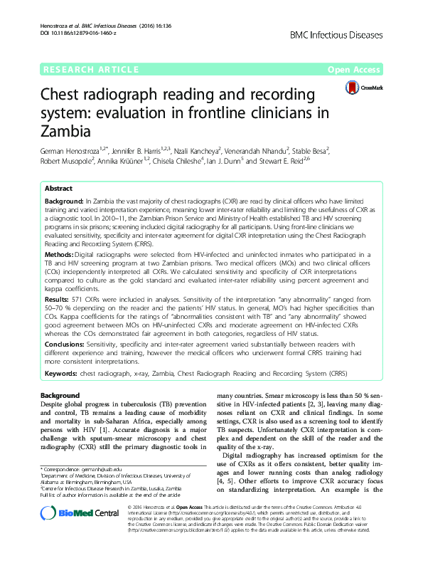 (PDF) Chest radiograph reading and recording system: evaluation in ...