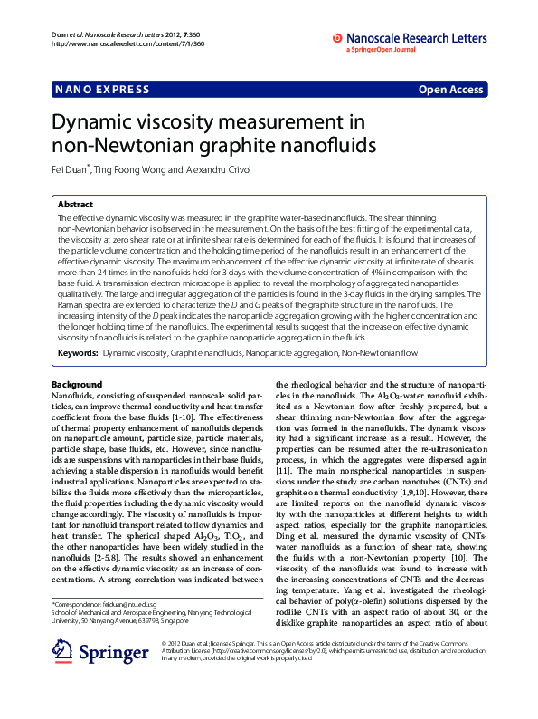 (PDF) Dynamic viscosity measurement in non-Newtonian graphite nanofluids