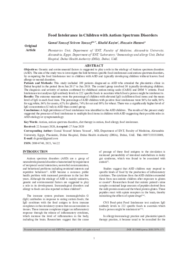 (PDF) Food Intolerance In Children With Autism Spectrum Disorders