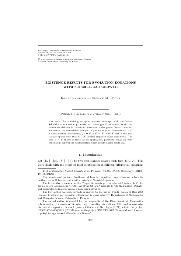 (PDF) Existence results for evolution equations with superlinear growth