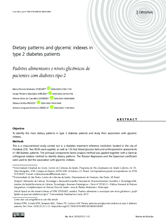 (PDF) Dietary patterns and glycemic indexes in type 2 diabetes patients
