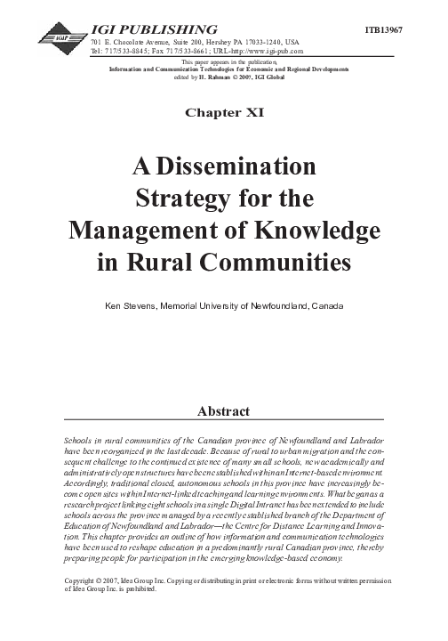 (PDF) A Dissemination Strategy for the Management of Knowledge in Rural ...