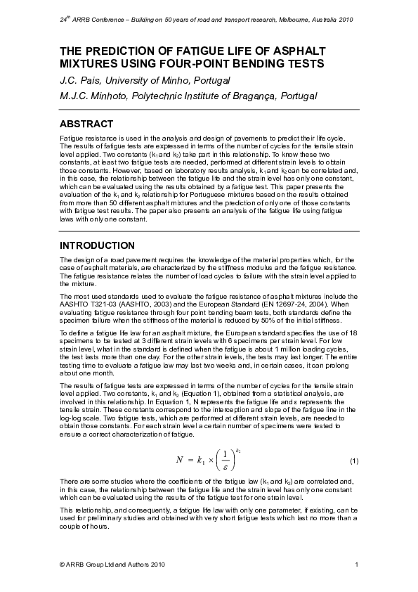 (PDF) The Prediction of Fatigue Life of Asphalt Mixtures Using Four ...