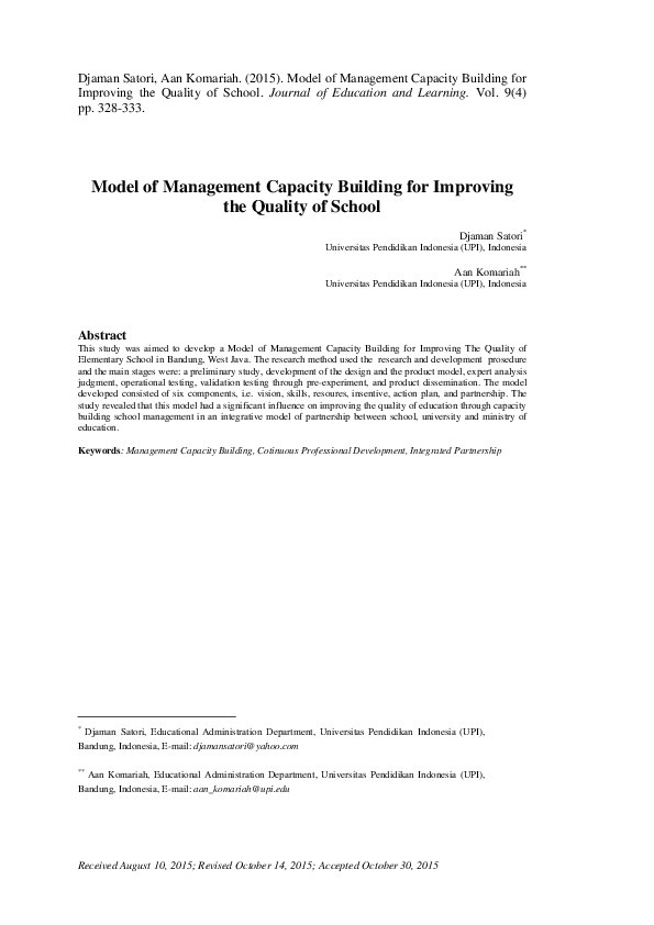 (PDF) Model of Management Capacity Building for Improving The Quality ...