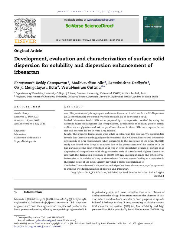 (PDF) Development, evaluation and characterization of surface solid ...