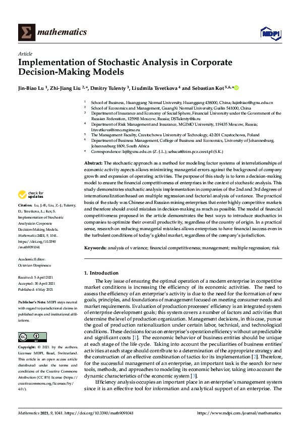 (PDF) Implementation of Stochastic Analysis in Corporate Decision ...