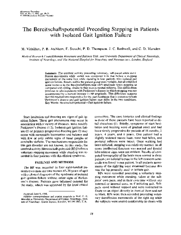 (PDF) The Bereitschaftspotential preceding stepping in patients with