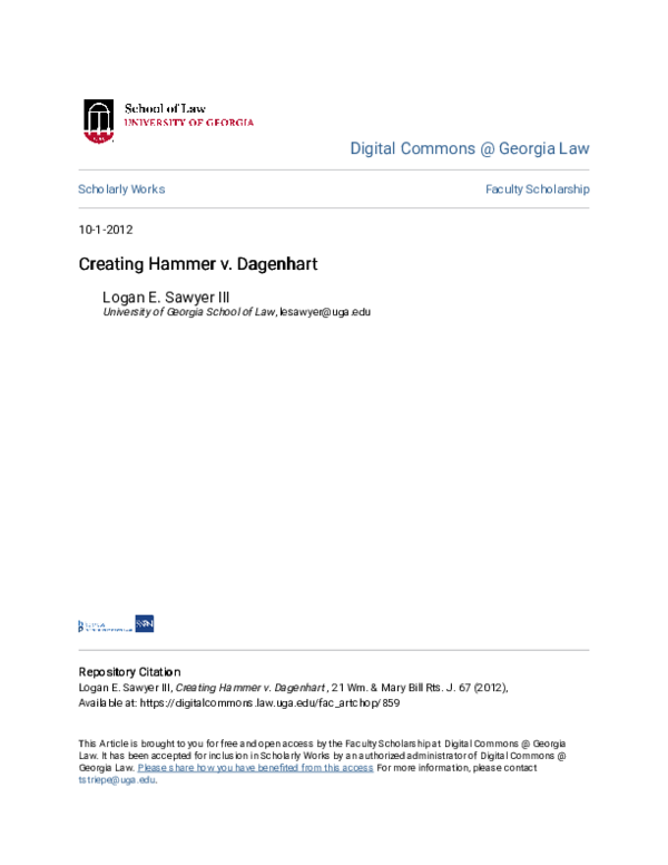 (PDF) Creating Hammer v. Dagenhart Logan Sawyer Academia.edu