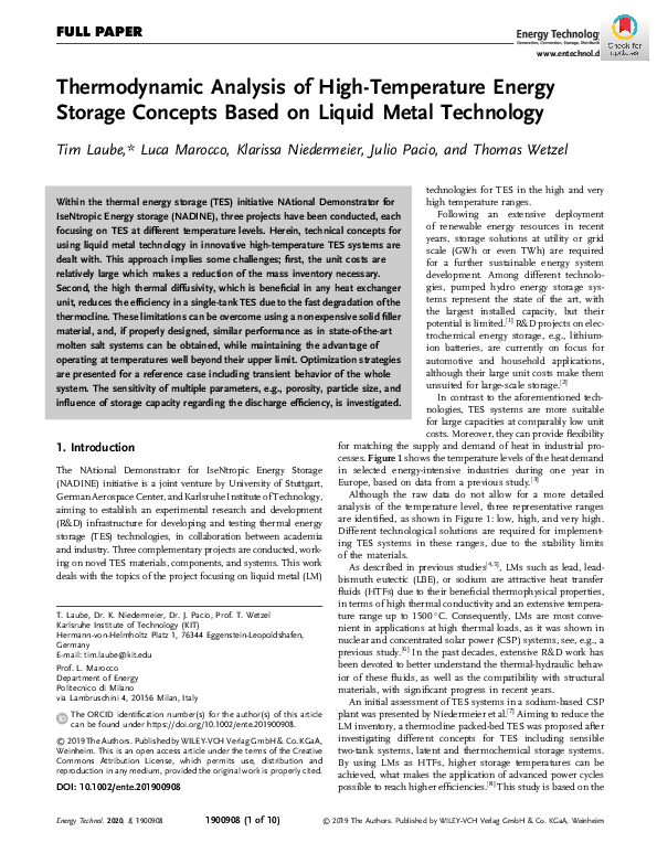 (PDF) Study of High‐Temperature Thermal Energy Storage Based on Liquid ...