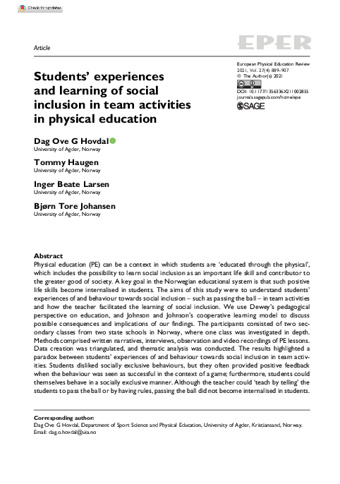 (PDF) Students’ experiences and learning of social inclusion in team ...