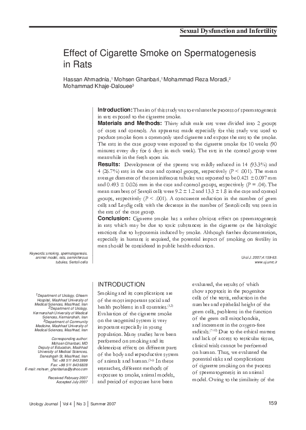 (PDF) Effect of Cigarette Smoke on Spermatogenesis in Rats