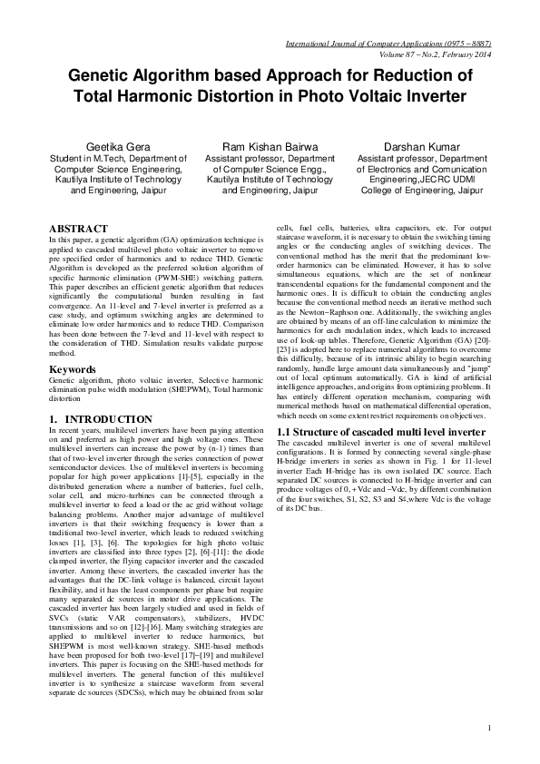 (PDF) Genetic Algorithm based Approach for Reduction of Total Harmonic ...