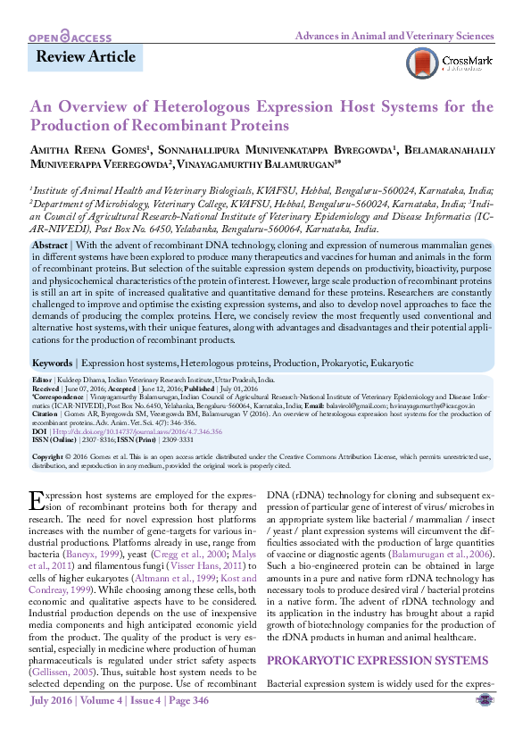 (PDF) An Overview of Heterologous Expression Host Systems for the ...