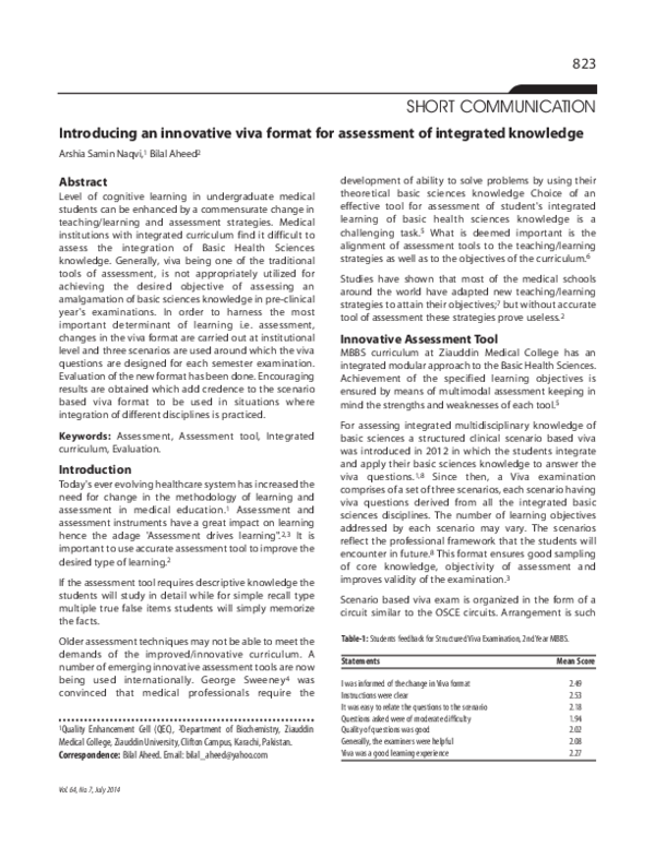 (PDF) Introducing an innovative viva format for assessment of ...