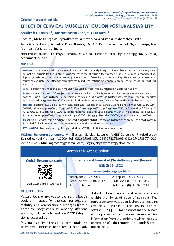 (PDF) Effect of Cervical Muscle Fatigue on Postural Stability