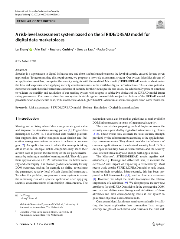 (PDF) A risk-level assessment system based on the STRIDE/DREAD model ...