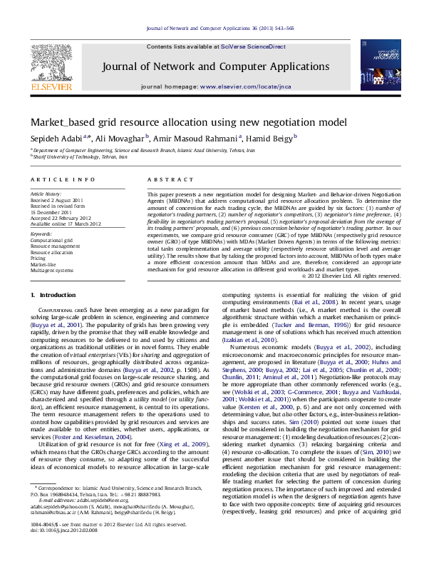 (PDF) Market_based grid resource allocation using new negotiation model