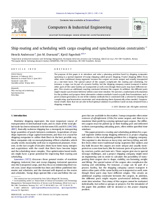 (PDF) Ship routing and scheduling with cargo coupling and ...