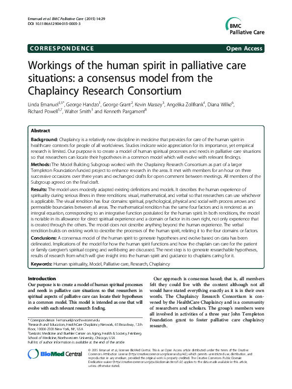 (PDF) Workings of the human spirit in palliative care situations: a ...