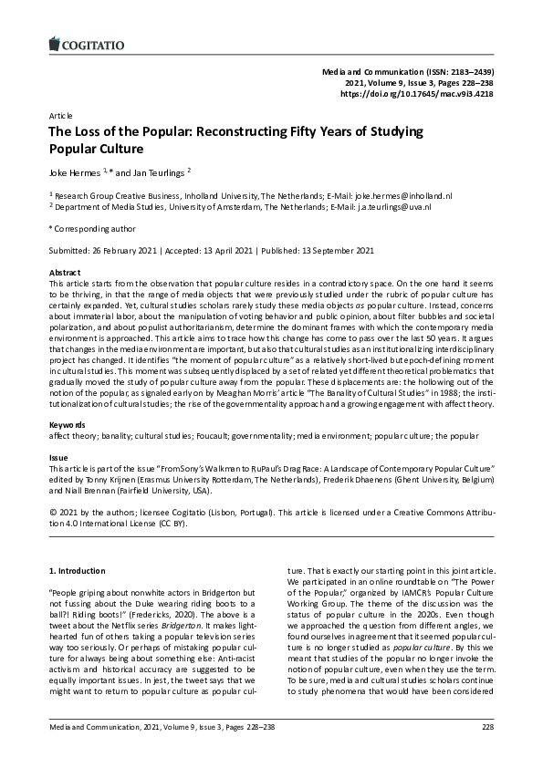 (PDF) The Loss of the Popular: Reconstructing Fifty Years of Studying ...