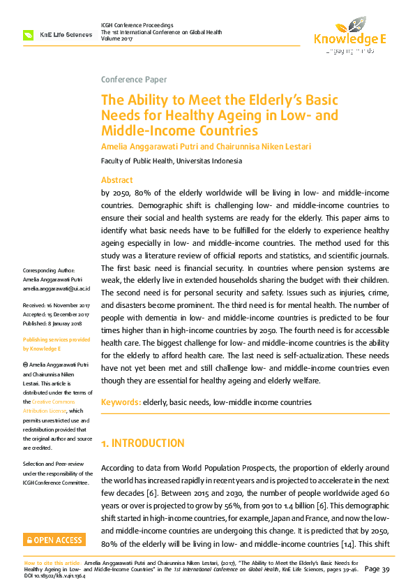 (PDF) The Ability to Meet the Elderly’s Basic Needs for Healthy Ageing ...
