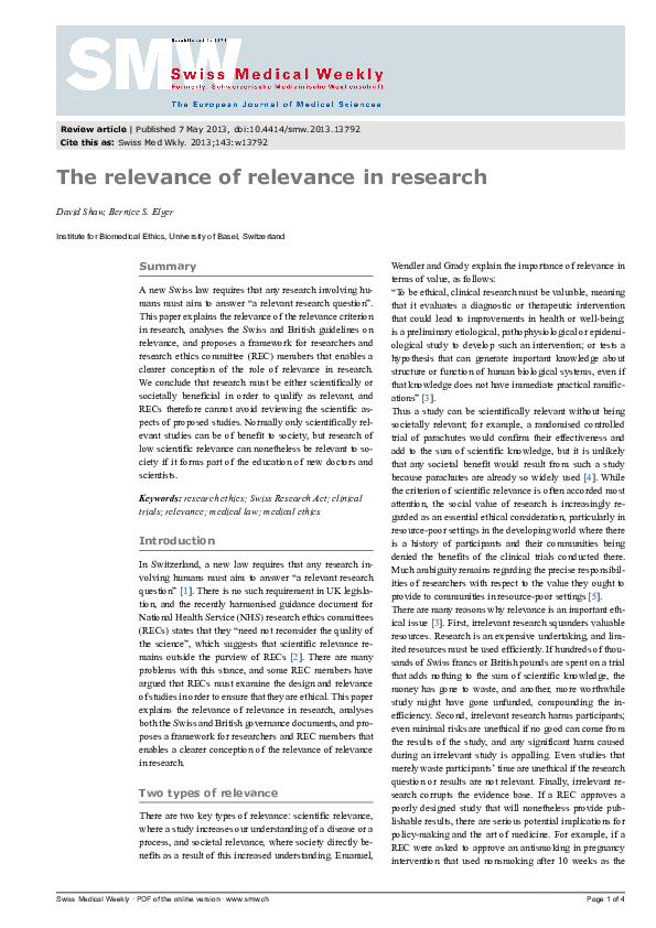 (PDF) The relevance of relevance in research