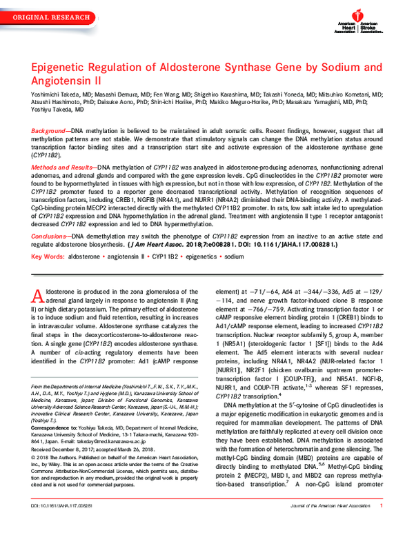 (PDF) Epigenetic Regulation of Aldosterone Synthase Gene by Sodium and ...