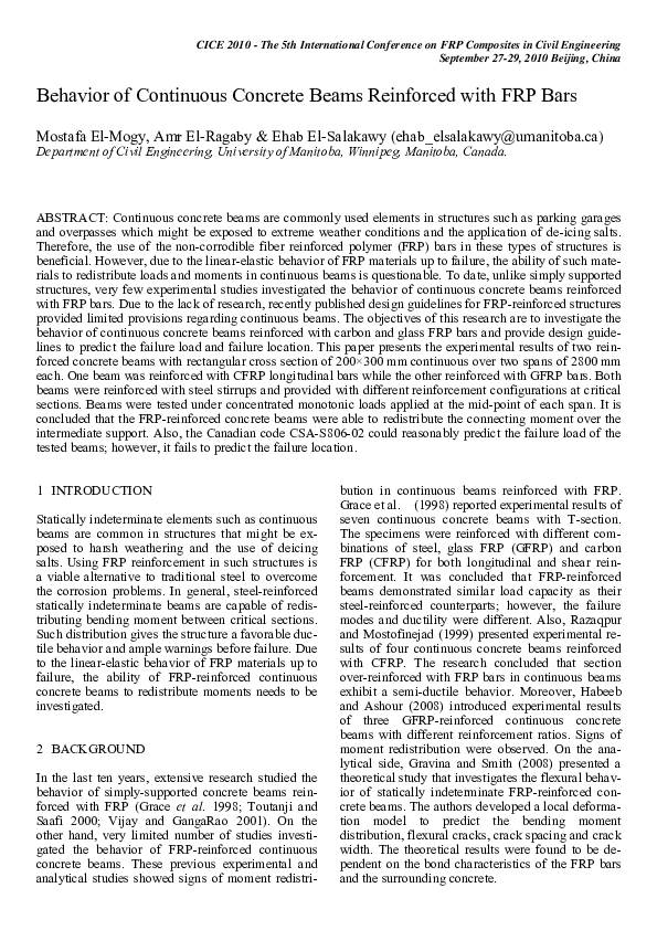 (PDF) Behavior of Continuous Concrete Beams Reinforced with FRP Bars