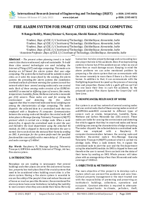 (PDF) IRJET- FIRE ALARM SYSTEM FOR SMART CITIES USING EDGE COMPUTING