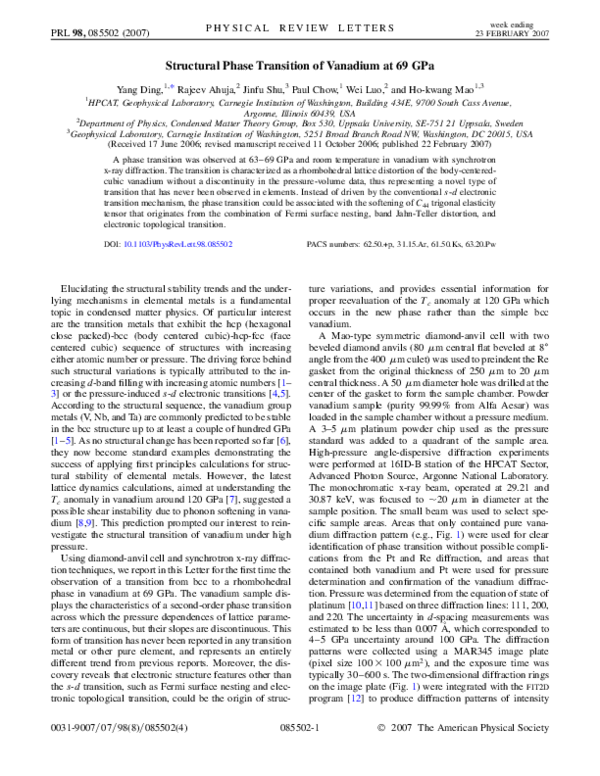 (PDF) Structural Phase Transition of Vanadium at 69 GPa
