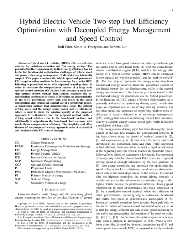 (PDF) Hybrid Electric Vehicle Two-step Fuel Efficiency Optimization ...