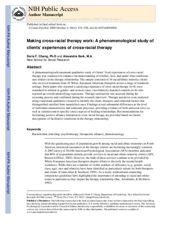 (PDF) Making cross-racial therapy work: A phenomenological study of ...
