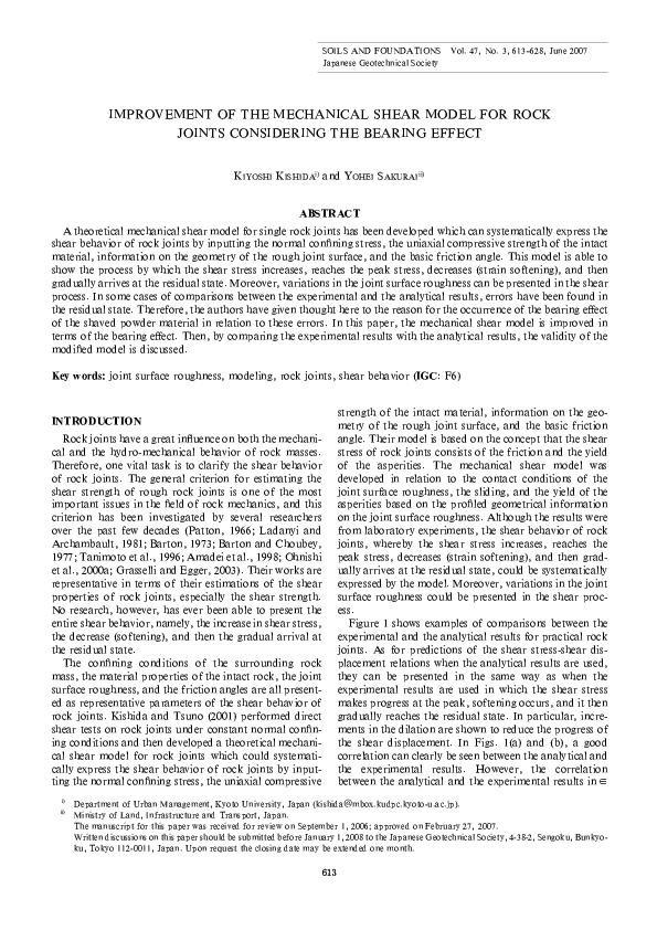 (PDF) Improvement of the Mechanical Shear Model for Rock Joints ...