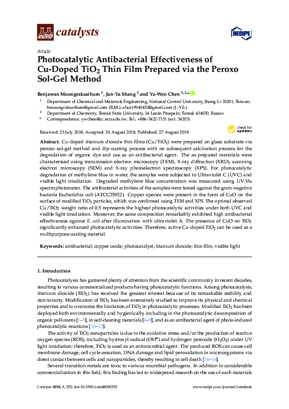 (PDF) Photocatalytic Antibacterial Effectiveness of Cu-Doped TiO2 Thin ...