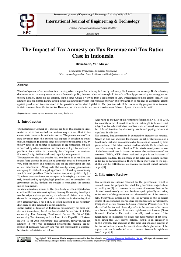 (PDF) The Impact of Tax Amnesty on Tax Revenue and Tax Ratio: Case in ...