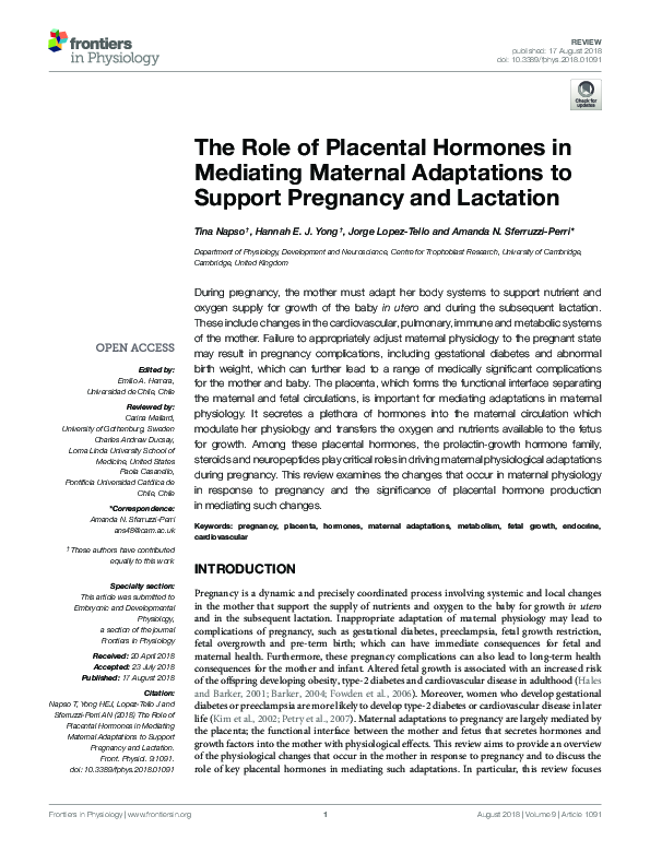 (PDF) The Role of Placental Hormones in Mediating Maternal Adaptations ...
