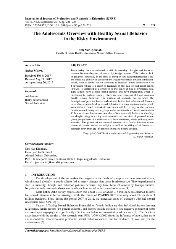 (PDF) The Adolescents Overview with Healthy Sexual Behavior in the ...