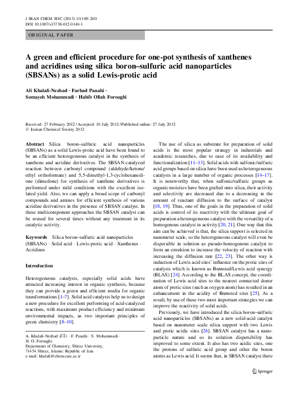(PDF) A green and efficient procedure for one-pot synthesis of ...