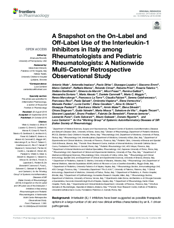 (PDF) A Snapshot on the On-Label and Off-Label Use of the Interleukin-1 ...