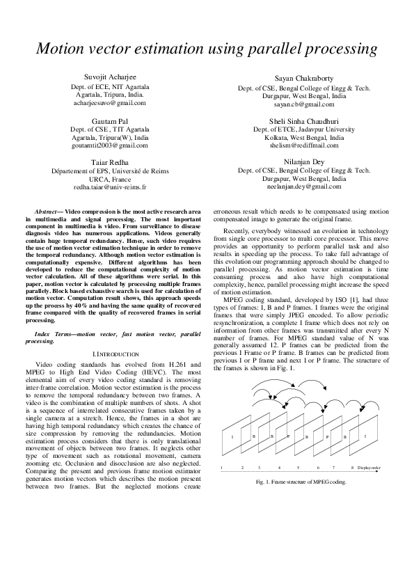 (PDF) Motion vector estimation using parallel processing